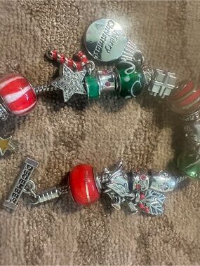 Holiday Charm Bracelet with Red and Green Beads